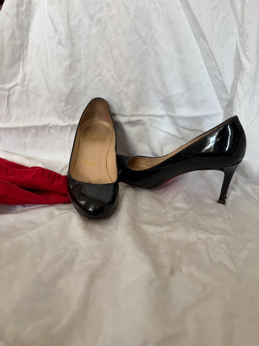 Christian Louboutin Black Patent Leather Round-Toe Pumps